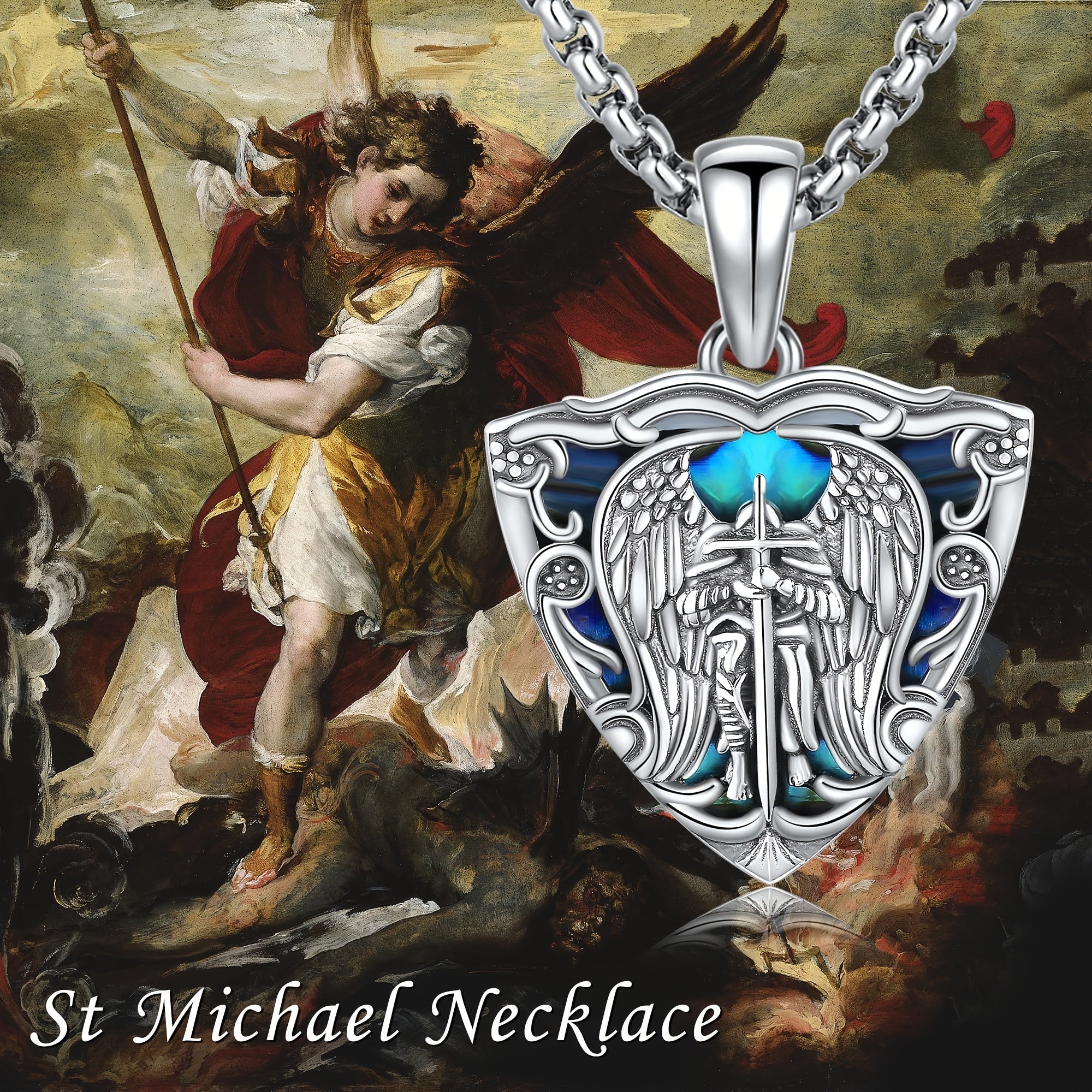 925 Sterling St Michael Pendant Necklace