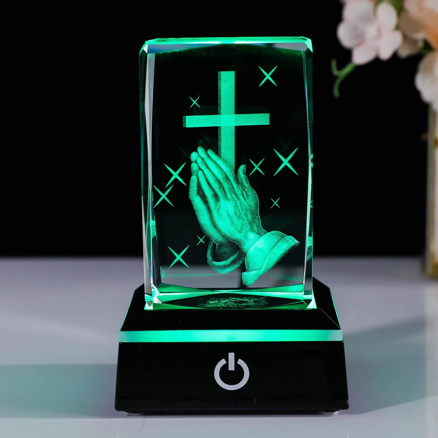 3D Crystal Figurine Paperweight with LED Colourful Light Base Laser Engraved Glass Cube Lamp