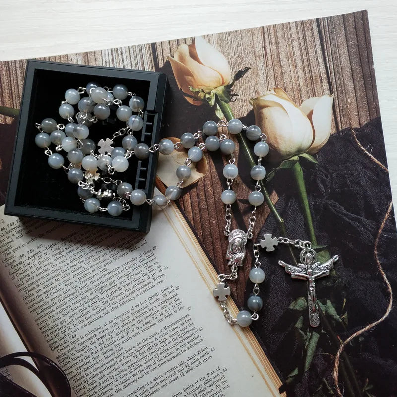 Cross Rosary Necklace Long Pendant Catholic Pray Religious Jewelry