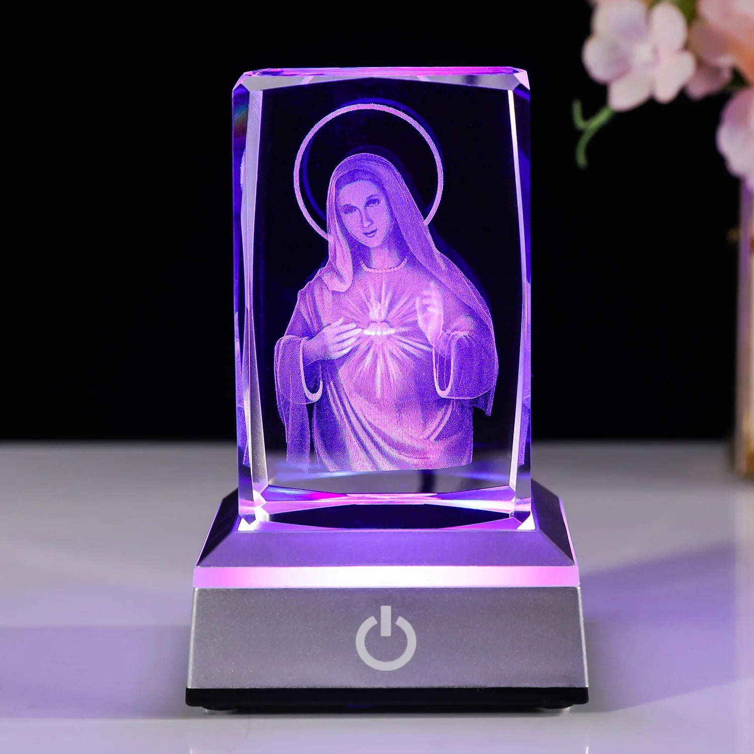 3D Crystal Figurine Paperweight with LED Colourful Light Base Laser Engraved Glass Cube Lamp
