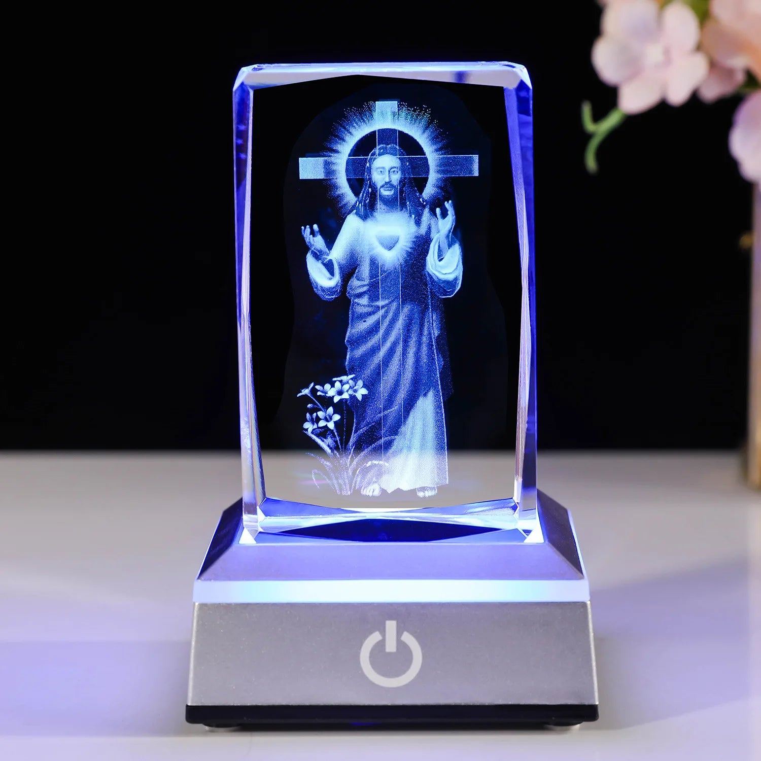 3D Crystal Figurine Paperweight with LED Colourful Light Base Laser Engraved Glass Cube Lamp