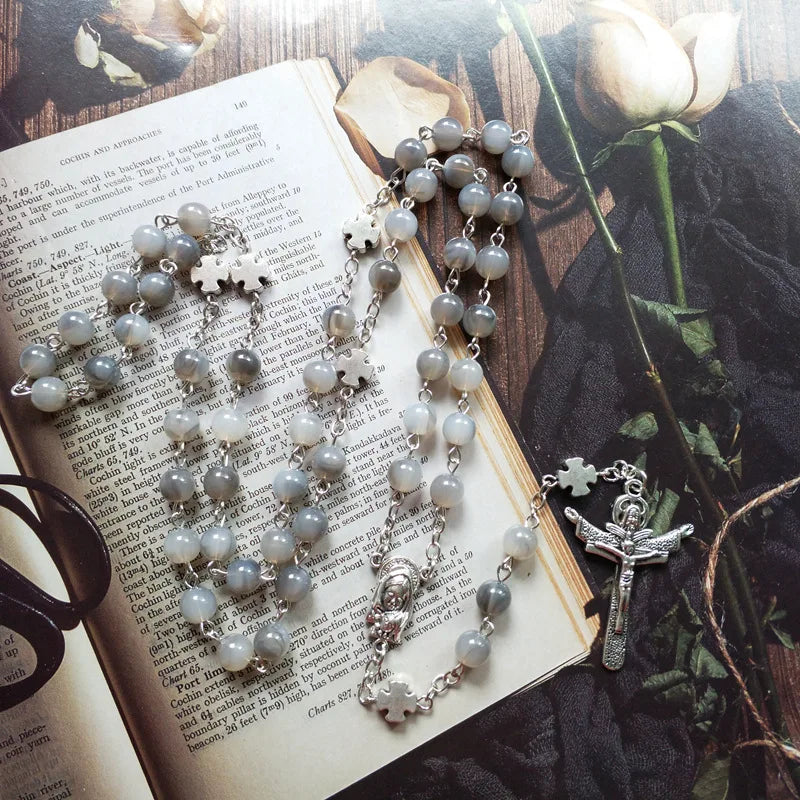 Cross Rosary Necklace Long Pendant Catholic Pray Religious Jewelry