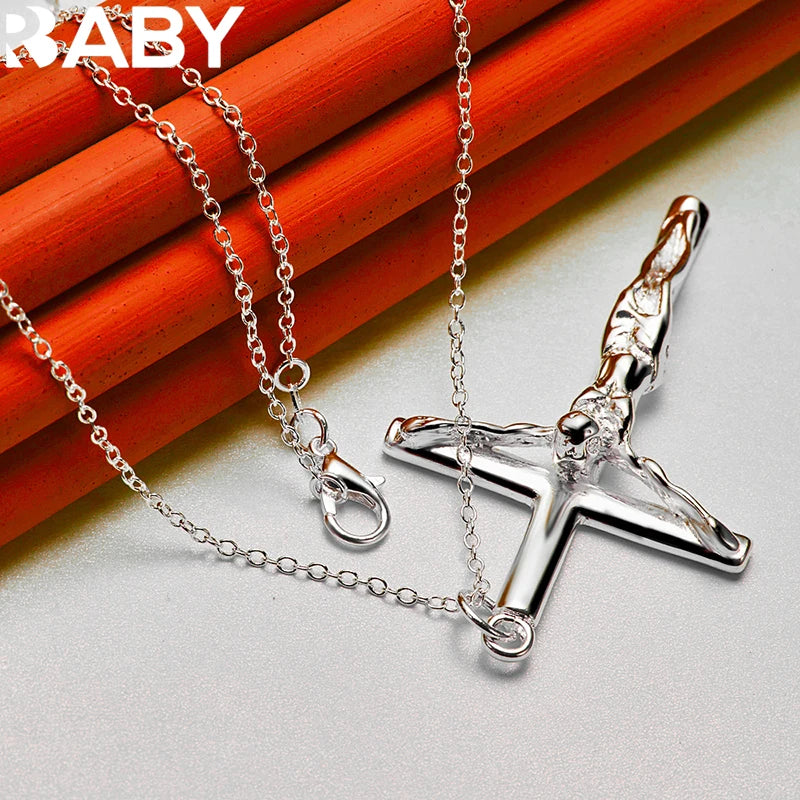 925 Sterling Silver Jesus Cross Pendant Necklace Snake Chain