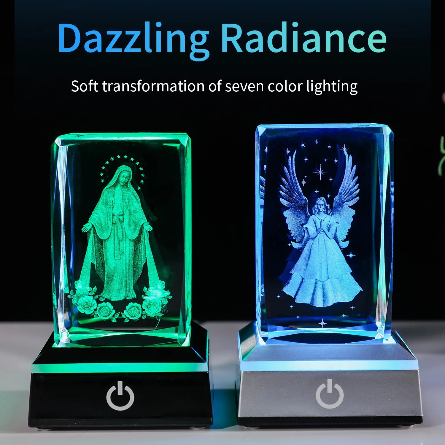 3D Crystal Figurine Paperweight with LED Colourful Light Base Laser Engraved Glass Cube Lamp