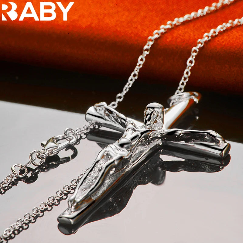 925 Sterling Silver Jesus Cross Pendant Necklace Snake Chain