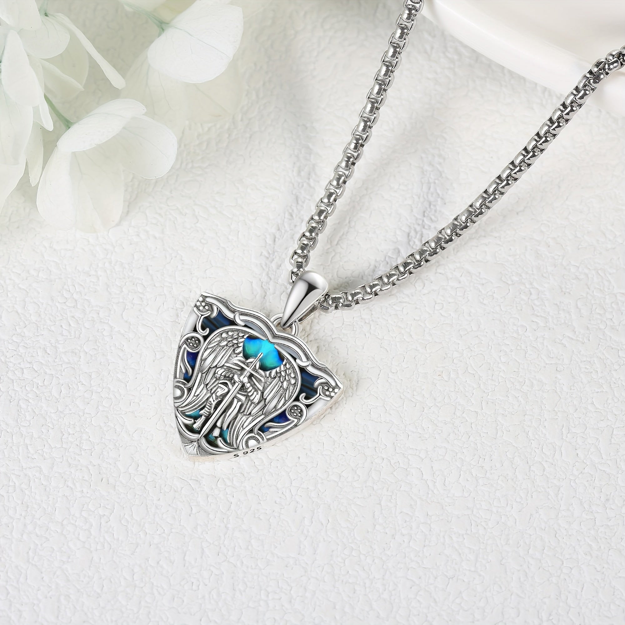 925 Sterling St Michael Pendant Necklace