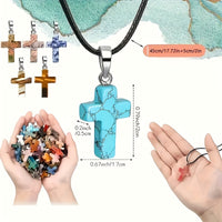 36pcs Natural Stone Cross Pendants & Black Necklaces Set -  for DIY Jewelry Making