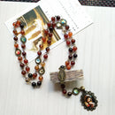 Brone Stone Seven Bitter Virgin Rosary Pendant Necklace Long Catholic Jewelry