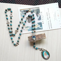 Green Peacock Stone Seven Bitter Rosary Long Virgin Pendant Necklace