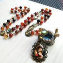 Brone Stone Seven Bitter Virgin Rosary Pendant Necklace Long Catholic Jewelry