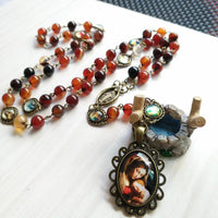 Brone Stone Seven Bitter Virgin Rosary Pendant Necklace Long Catholic Jewelry