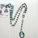 Green Peacock Stone Seven Bitter Rosary Long Virgin Pendant Necklace
