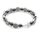 Hematite Rosary Bracelet St. Benedict Medal Cross Prayer Bracelets ﻿