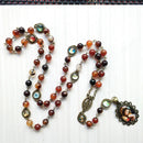 Brone Stone Seven Bitter Virgin Rosary Pendant Necklace Long Catholic Jewelry