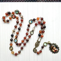 Brone Stone Seven Bitter Virgin Rosary Pendant Necklace Long Catholic Jewelry
