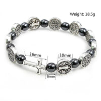 Hematite Rosary Bracelet St. Benedict Medal Cross Prayer Bracelets ﻿