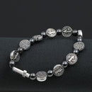 Hematite Rosary Bracelet St. Benedict Medal Cross Prayer Bracelets ﻿