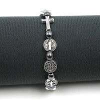 Hematite Rosary Bracelet St. Benedict Medal Cross Prayer Bracelets ﻿