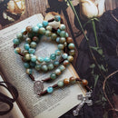Blue Acrylic Rosary Strand Weave  Necklace Cross