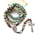 Blue Acrylic Rosary Strand Weave  Necklace Cross