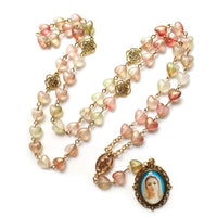 Acrylic Heart Rosary Long Glass Sacred of Mary Pendant Necklace