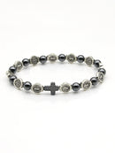 Hematite Rosary Bracelet St. Benedict Medal Cross Prayer Bracelets ﻿