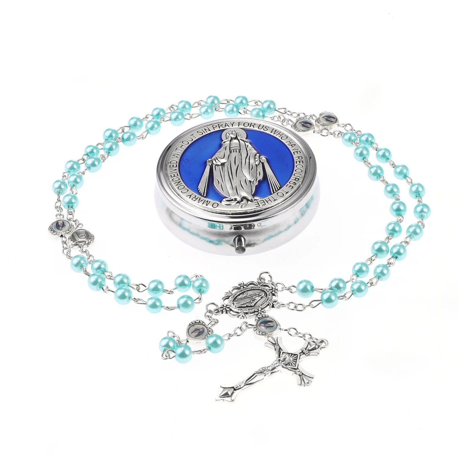 Rosary Necklace Catholic Prayer Beads with box Necklace with Virgin Mary&St. Benedict