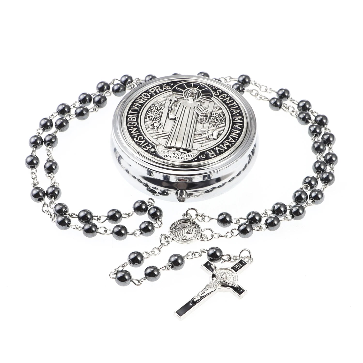 Rosary Necklace Catholic Prayer Beads with box Necklace with Virgin Mary&St. Benedict