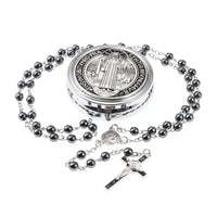 Rosary Necklace Catholic Prayer Beads with box Necklace with Virgin Mary&St. Benedict