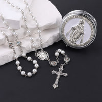 Rosary Necklace Catholic Prayer Beads with box Necklace with Virgin Mary&St. Benedict