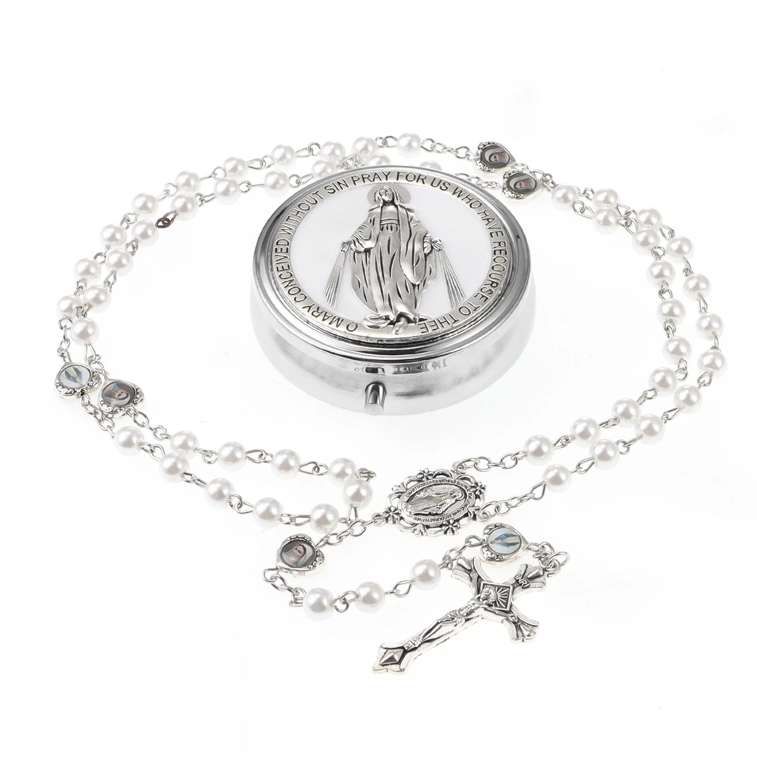 Rosary Necklace Catholic Prayer Beads with box Necklace with Virgin Mary&St. Benedict
