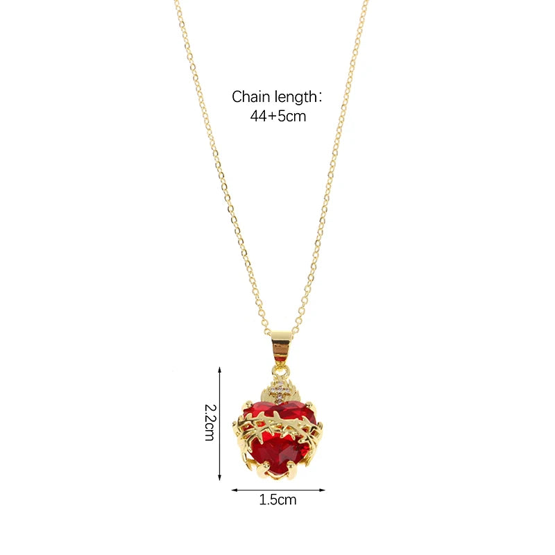 Red Zircon Heart Pendant Cross Choker