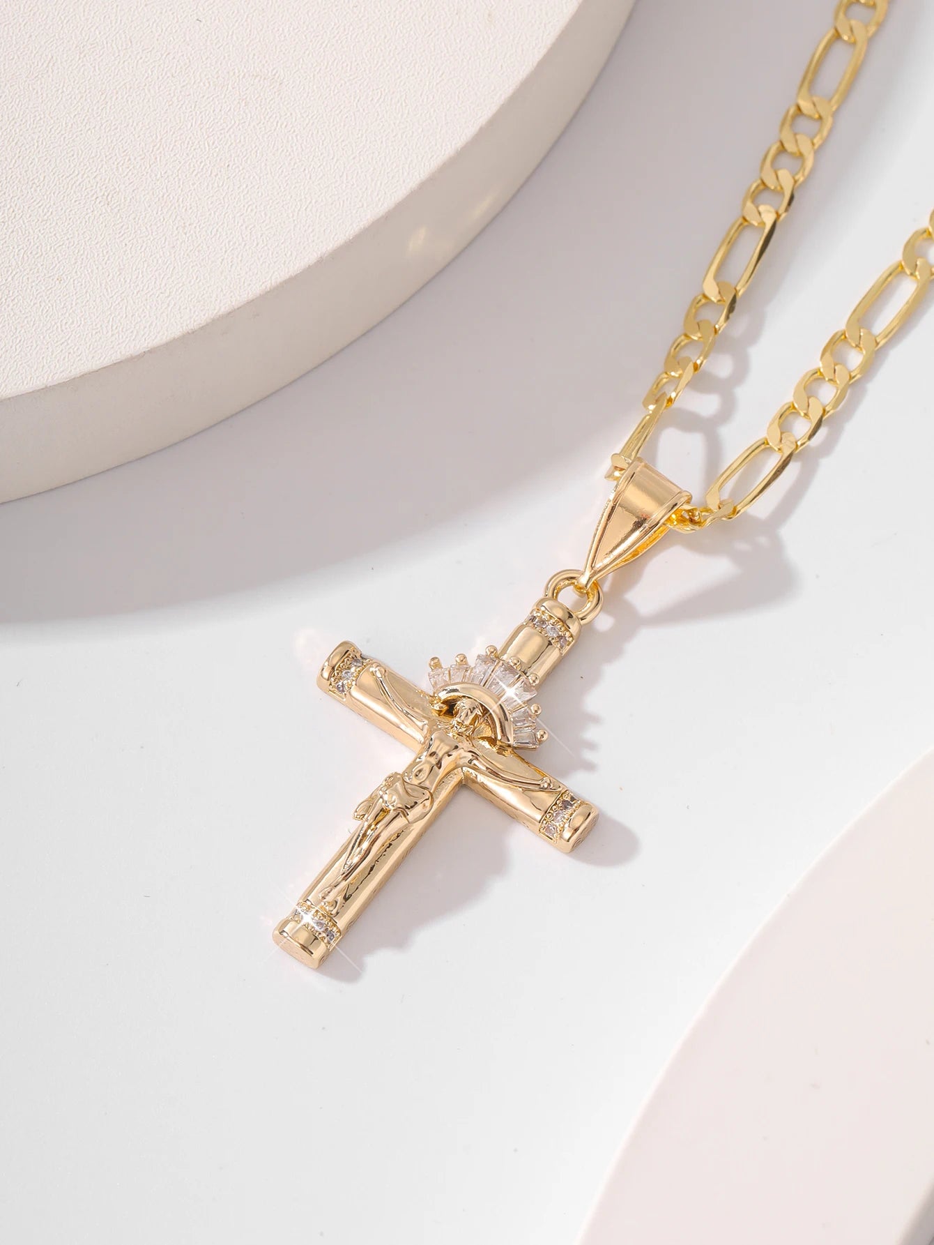 FanSibao Jesus Inlaid Zircon Cross Pendant Necklace Jewelry Gift