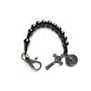 Pulseras de San Benito con cruz de rosario y cuentas de hematita