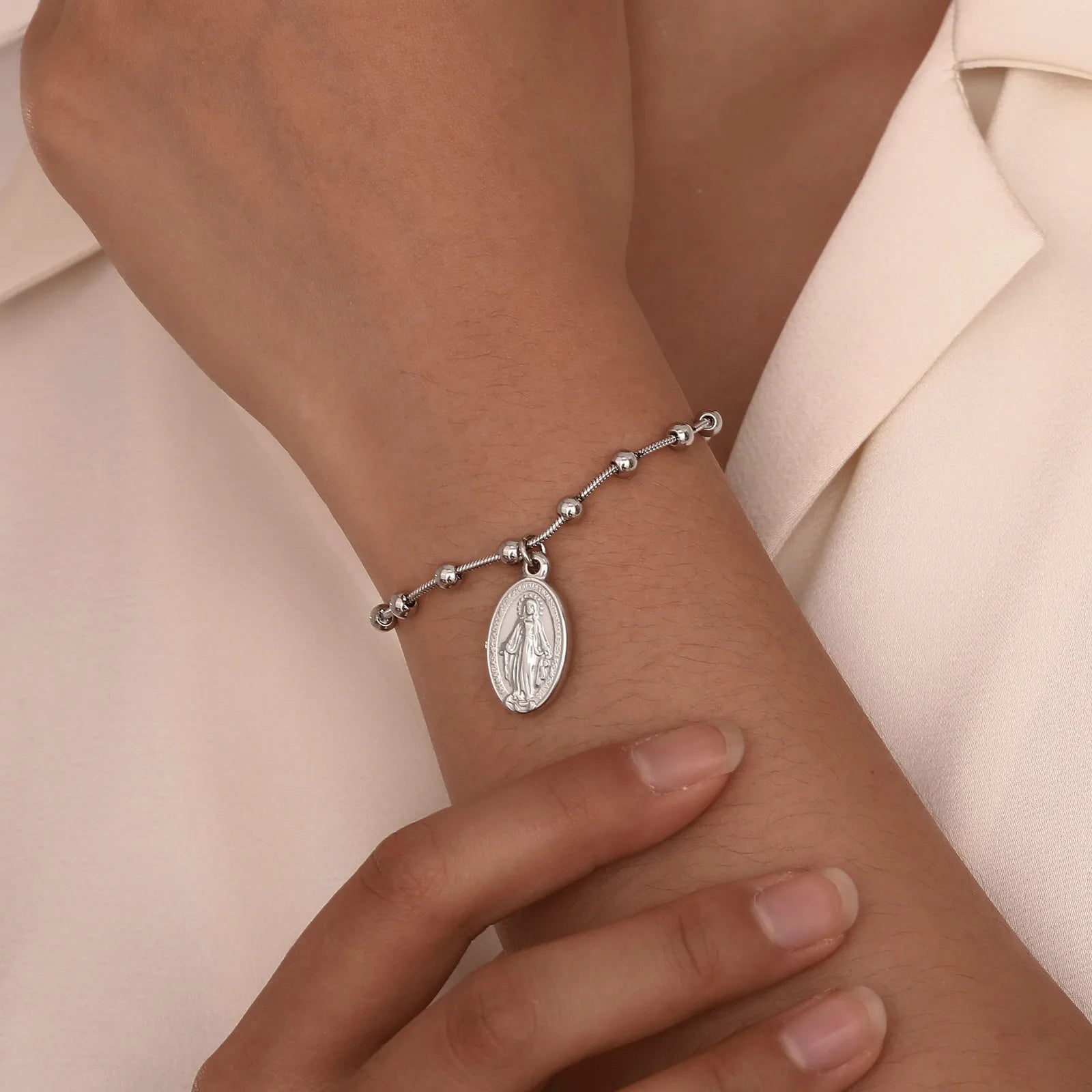 Rosary Gold Plated Stainless Steel Religious Cross and Virgin Mary Prayer Bracelets Gifts