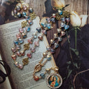 Acrylic Heart Rosary Long Glass Sacred of Mary Pendant Necklace