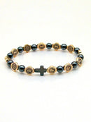 Hematite Rosary Bracelet St. Benedict Medal Cross Prayer Bracelets ﻿