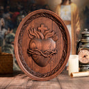 Wood Carving Holy Family Three Hearts Wall Decoration