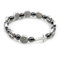 Hematite Rosary Bracelet St. Benedict Medal Cross Prayer Bracelets ﻿