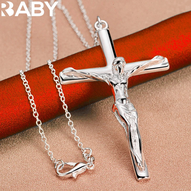 925 Sterling Silver Jesus Cross Pendant Necklace Snake Chain