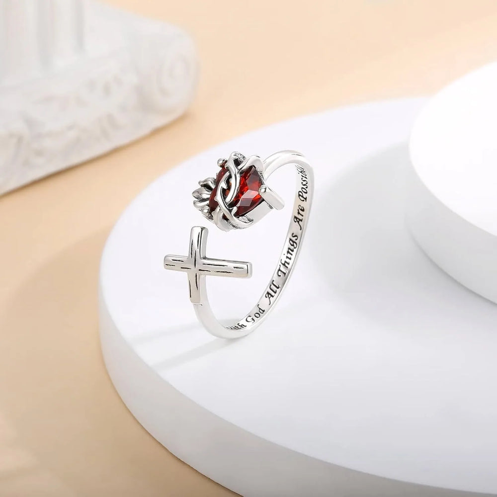 Jesus Sacred Heart Cross Open Ring