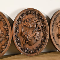 Wood Carving Holy Family Three Hearts Wall Decoration