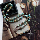 Blue Acrylic Rosary Strand Weave  Necklace Cross