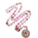 Acrylic Heart Rosary Long Glass Sacred of Mary Pendant Necklace