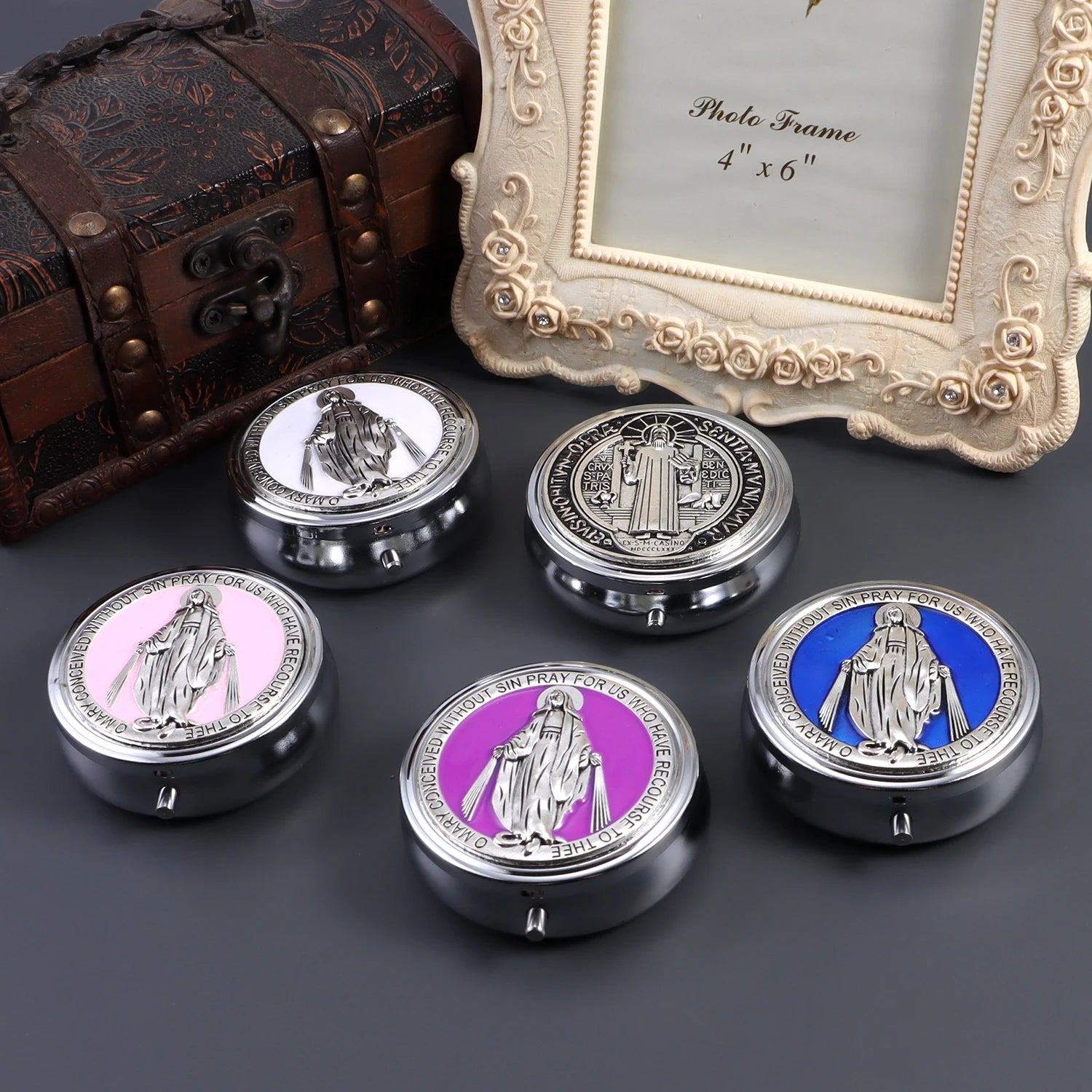 Rosary Necklace Catholic Prayer Beads with box Necklace with Virgin Mary&St. Benedict