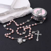 Rosary Necklace Catholic Prayer Beads with box Necklace with Virgin Mary&St. Benedict