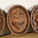Wood Carving Holy Family Three Hearts Wall Decoration