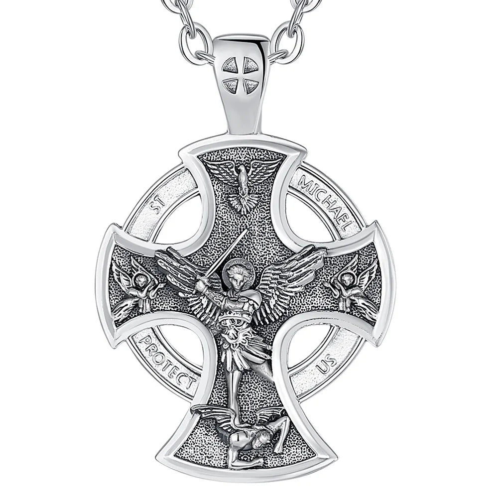 925 Sterling Silver Saint Michael Necklace Cross Amulet Pendant
