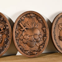 Wood Carving Holy Family Three Hearts Wall Decoration