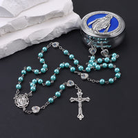 Rosary Necklace Catholic Prayer Beads with box Necklace with Virgin Mary&St. Benedict